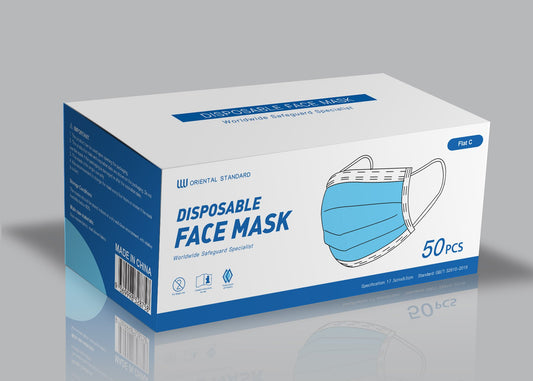 Disposable face mask, 5 layers, blue. Masque de protection à 3 couches. Mascherina, 3 strati. Drieflagige Maske. Mascarilla desechable, 3 capas